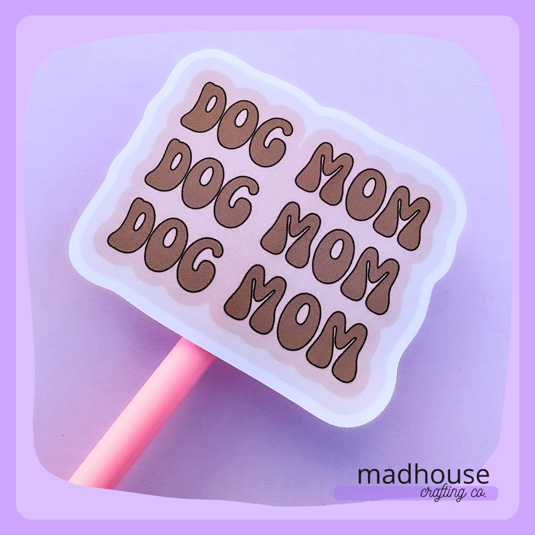 *CLOSEOUT* Dog Mom, Die Cut Sticker (Pink & Beige), the Stanley & Bucky Donut Collection