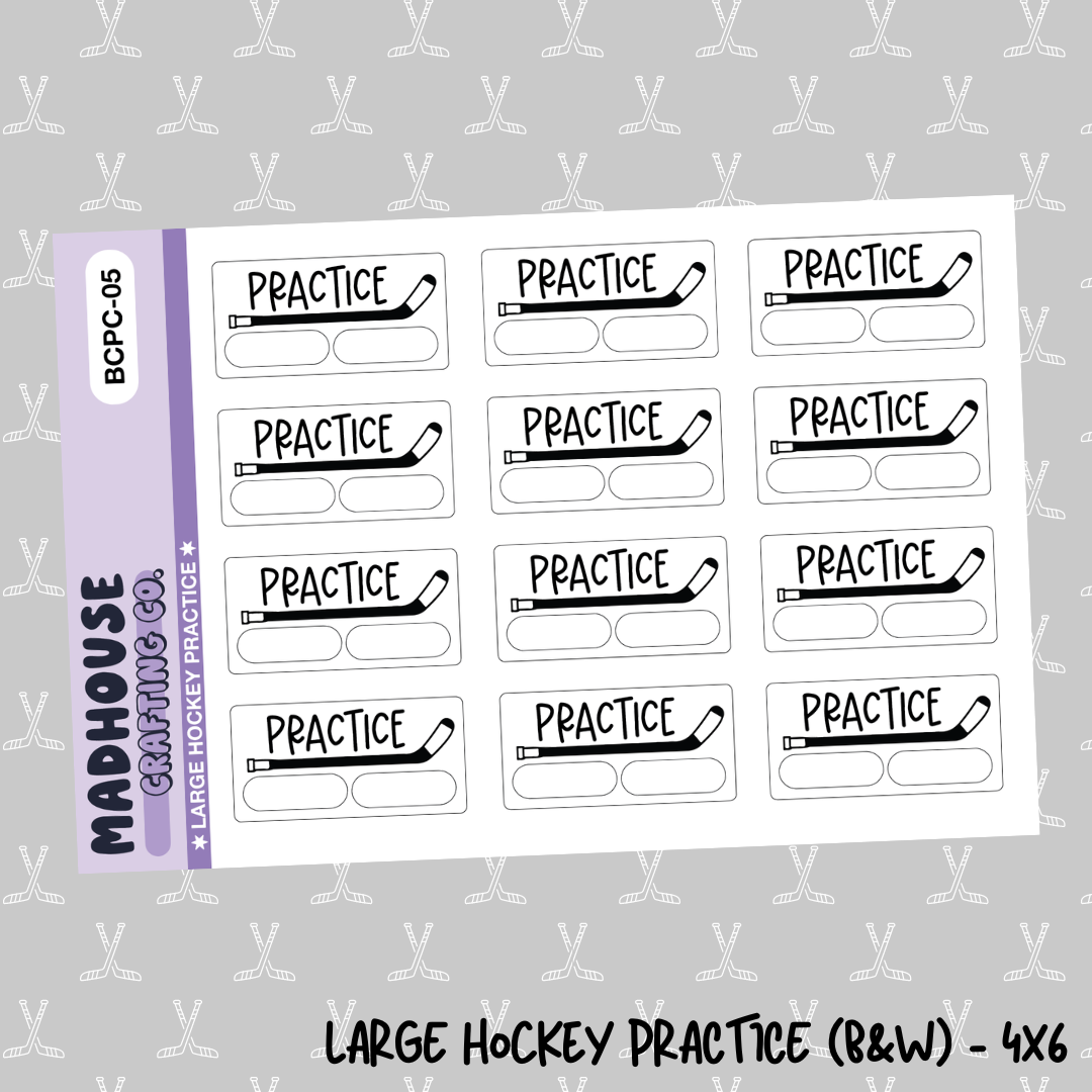 Large Hockey Practice - B&W/Color - 4x6 Sticker Sheet