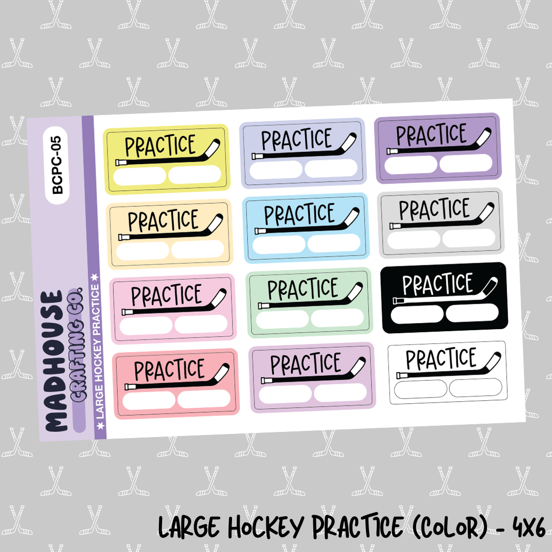 Large Hockey Practice - B&W/Color - 4x6 Sticker Sheet