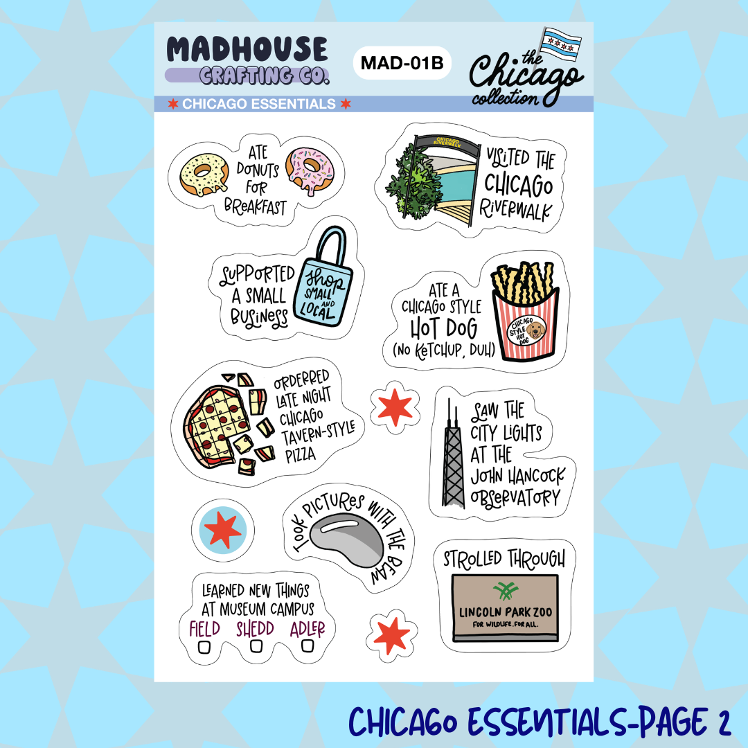 Chicago Travel Essentials - 2-sheet 4 x 6 in Sticker Set