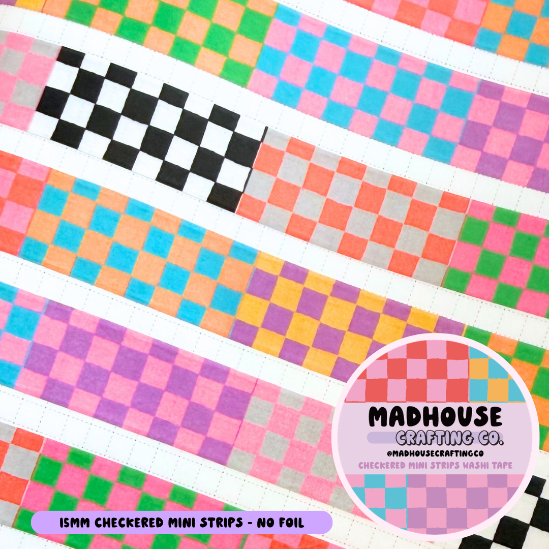 Checkered Mini Strips - Washi Roll - 15mm - No Foil