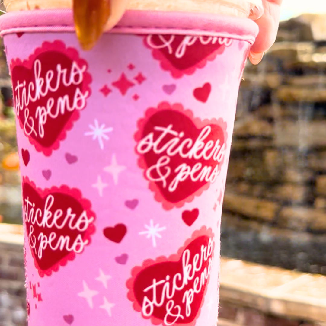 Stickers & Pens Cup Sleeve - Iced Coffee Sleeve - 18-22 oz cups
