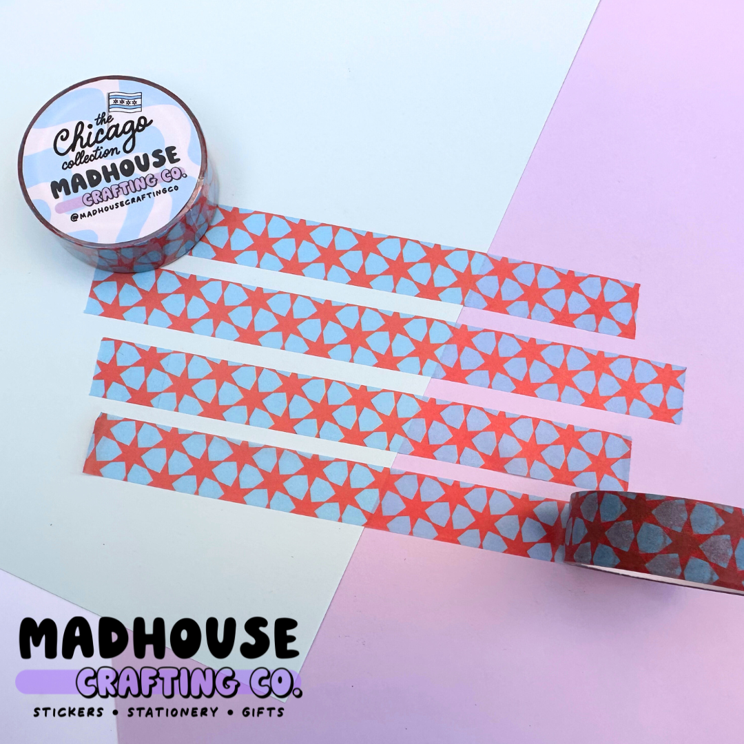 Chicago Six Point Stars Washi Tape, the Chicago Collection - 15mm