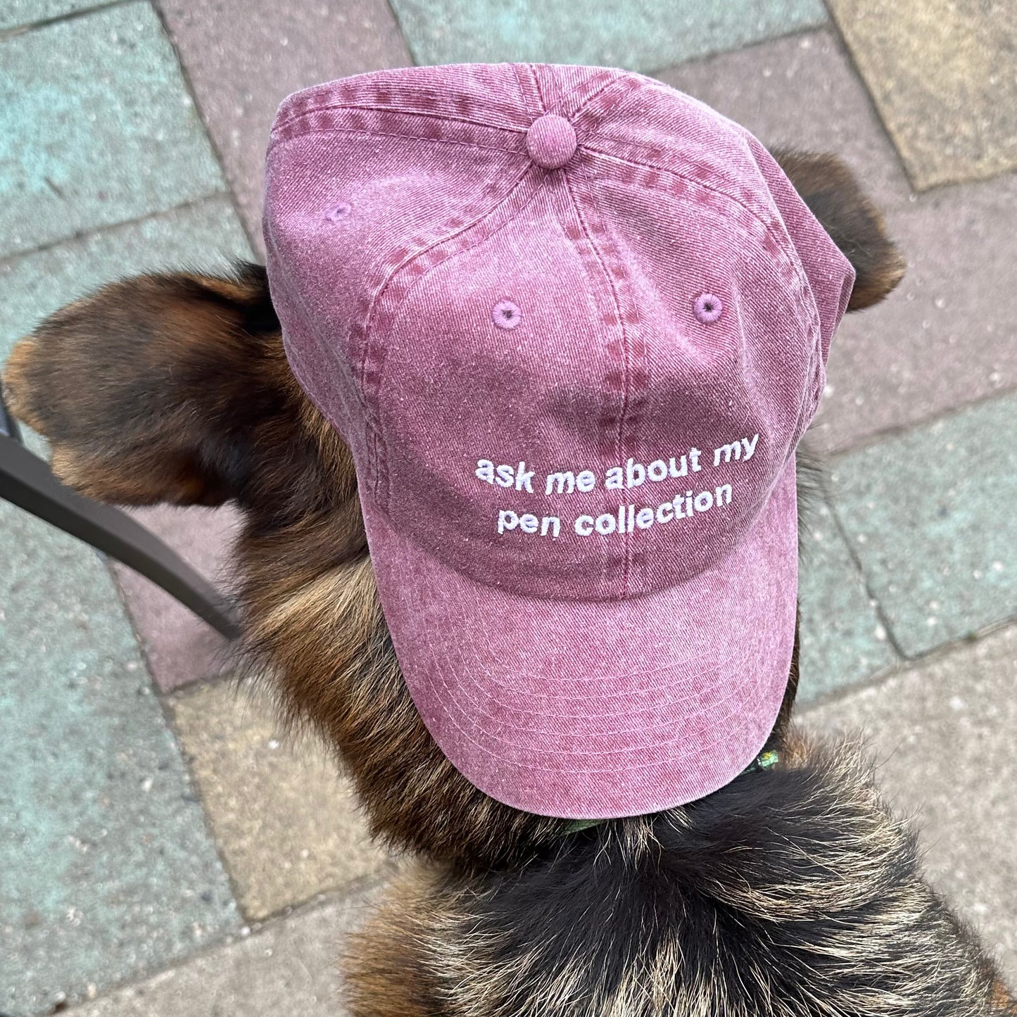Ask Me About My Pen Collection - Embroidered Minimalist Washed Burgundy Dad Hat