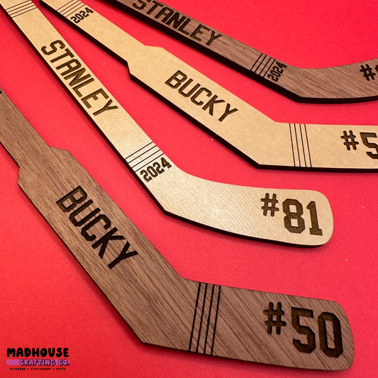 Hockey Stick Ornament - Goalie & Skater Options - Custom Name, Number, and Year