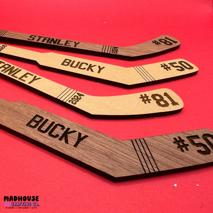 Hockey Stick Ornament - Goalie & Skater Options - Custom Name, Number, and Year