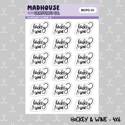 Hockey & Wine - Decorative - 4x6 Sticker Sheet