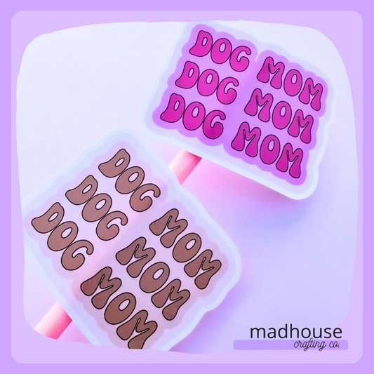 *CLOSEOUT* Dog Mom, Die Cut Sticker (Pink & Beige), the Stanley & Bucky Donut Collection