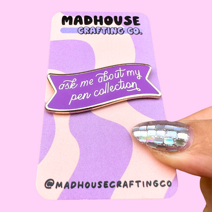 Ask Me About Pins - Stickers, Pens, Yarn Collection - Gold Hard Metal Enamel Pins