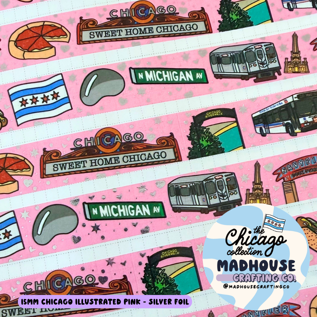 Pink Sweet Home Chicago Illustrated Washi Tape -  15mm - Silver Foil