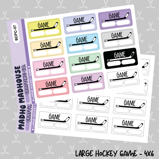 Large Hockey Game - B&W/Color - 4x6 Sticker Sheet