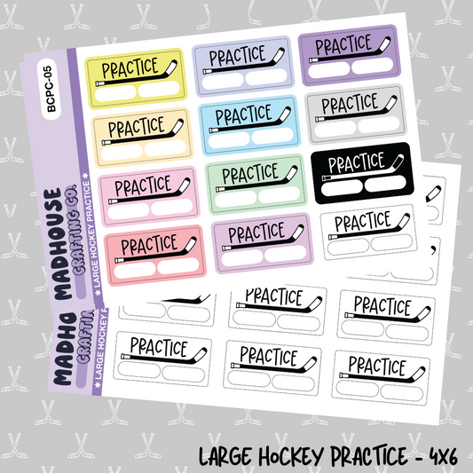 Large Hockey Practice - B&W/Color - 4x6 Sticker Sheet