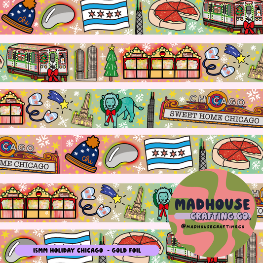 Sweet Home Chicago (Holiday Edition) Illustrated Washi Tape - 15mm - Gold Foil