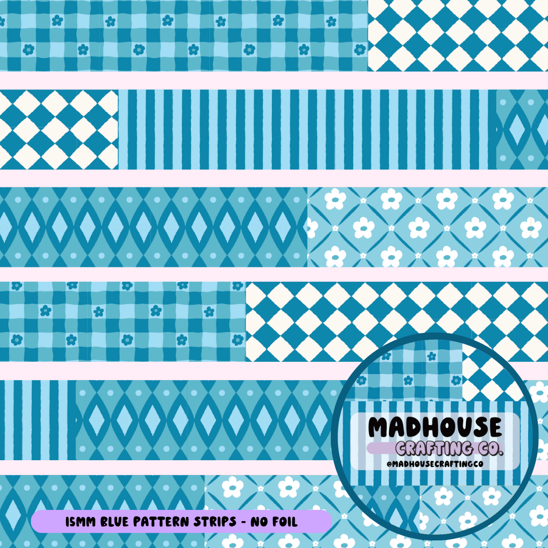 Blue Pattern Strips - Washi Roll - 15mm - No Foil
