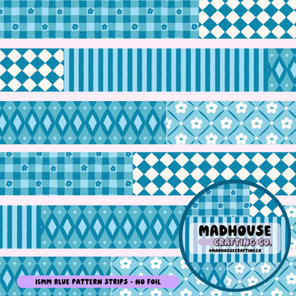 Blue Pattern Strips - Washi Roll - 15mm - No Foil
