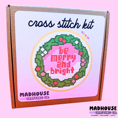 Be Merry & Bright Cross Stitch Kit - Includes Everything You Need - 6 inch hoop