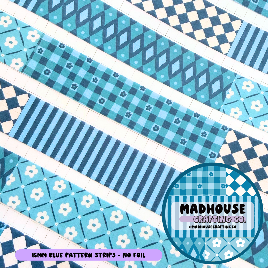 Blue Pattern Strips - Washi Roll - 15mm - No Foil