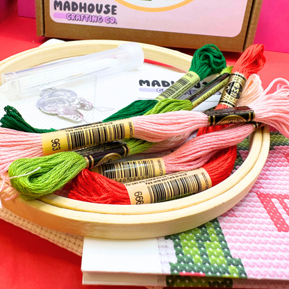 Be Merry & Bright Cross Stitch Kit - Includes Everything You Need - 6 inch hoop