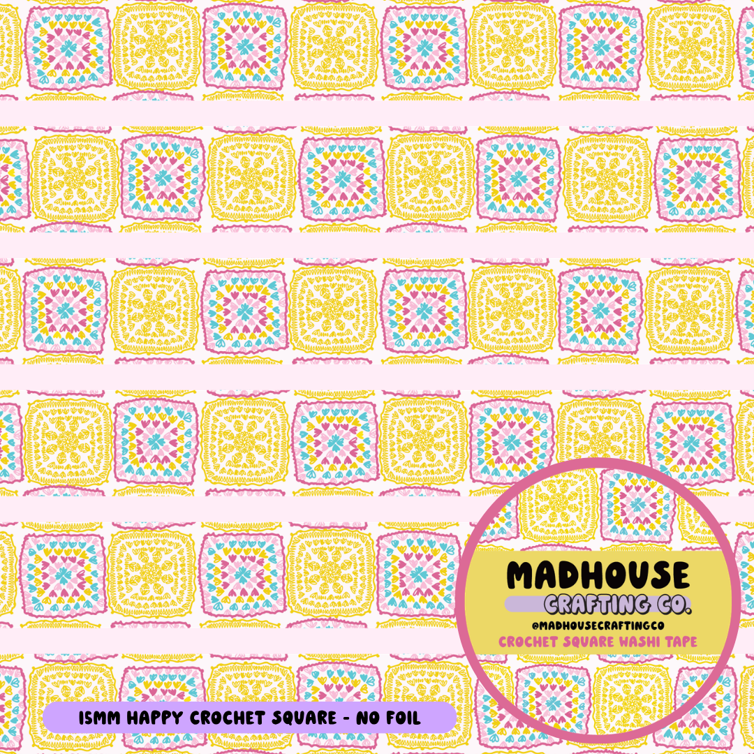 Happy Crochet Squares  - Washi Roll - 15mm - No Foil (Copy)
