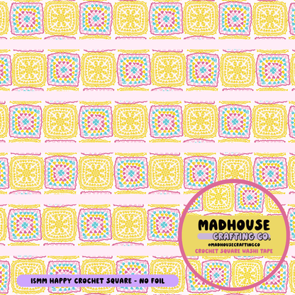 Happy Crochet Squares  - Washi Roll - 15mm - No Foil (Copy)