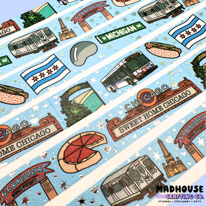 Sweet Home Chicago - Silver Foil Washi Tape, the Chicago Collection - 15mm