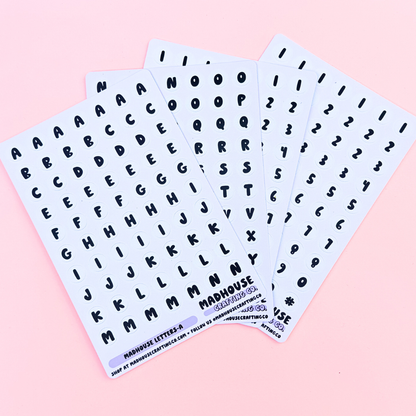 White Beads Alphabet Letters and Numbers Sticker Sheet Sets - 4x6 - Matte Vinyl