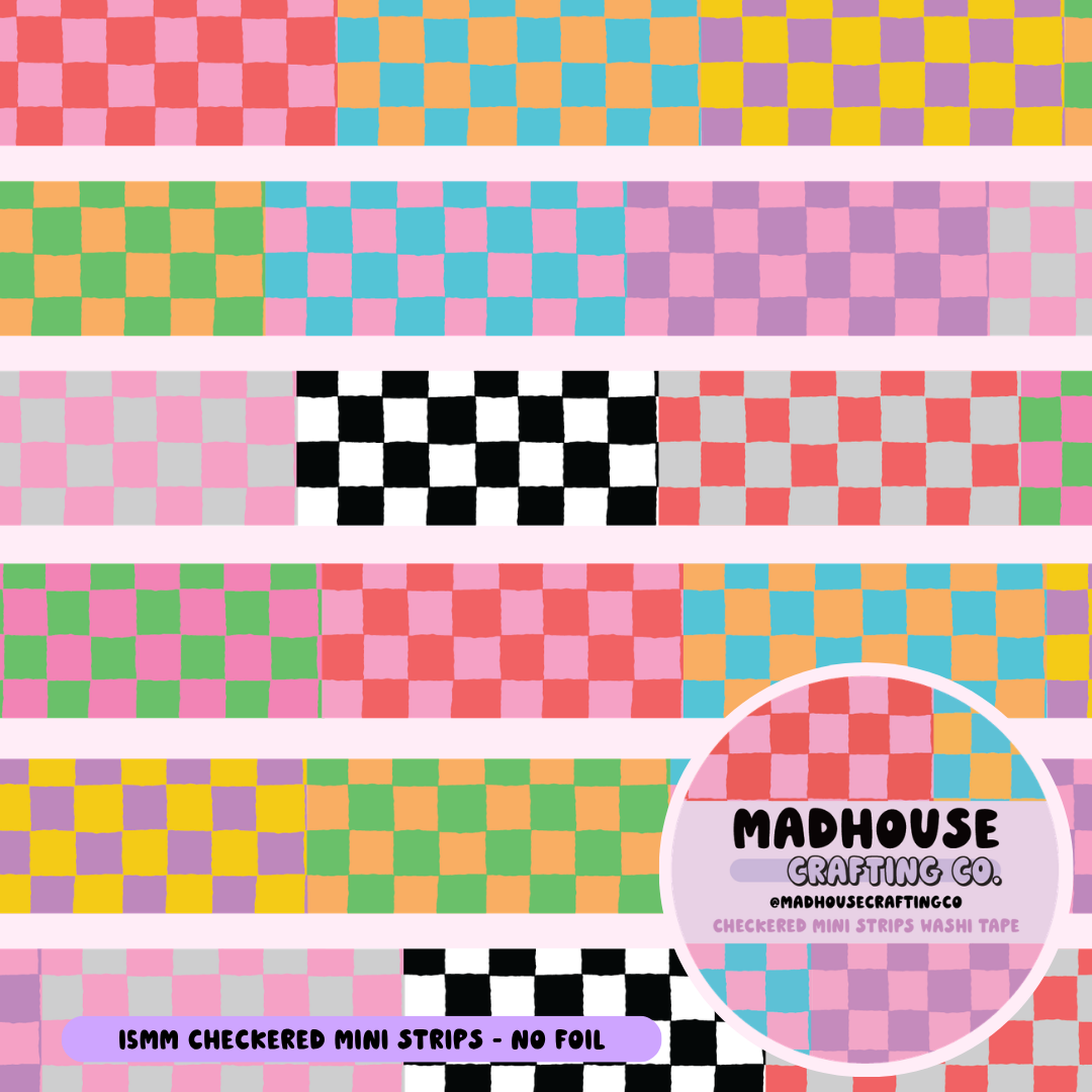 Checkered Mini Strips - Washi Roll - 15mm - No Foil