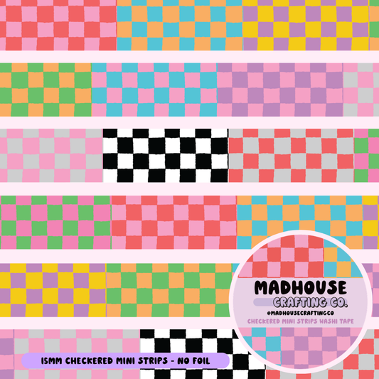 Checkered Mini Strips - Washi Roll - 15mm - No Foil