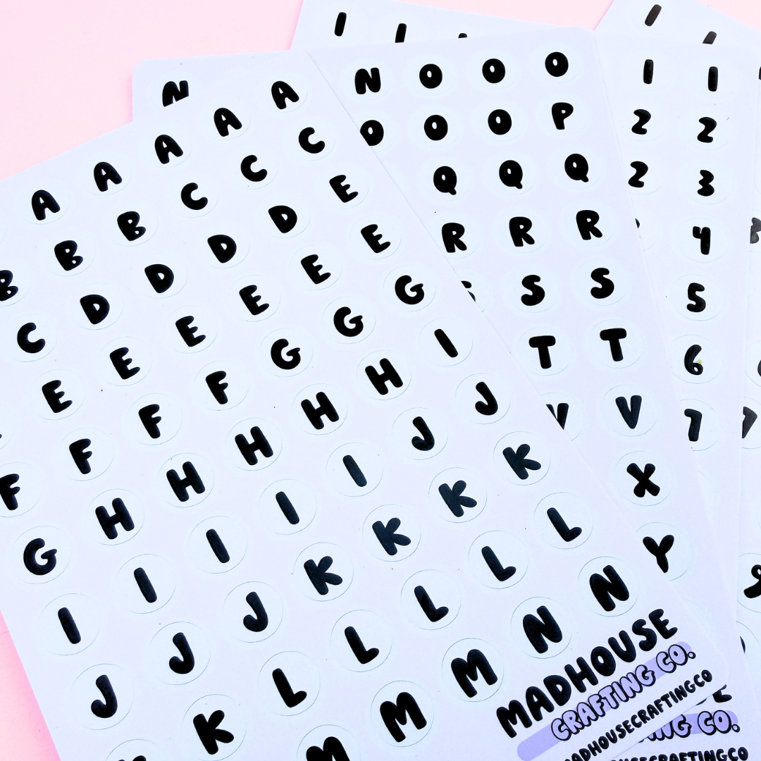 White Beads Alphabet Letters and Numbers Sticker Sheet Sets - 4x6 - Matte Vinyl
