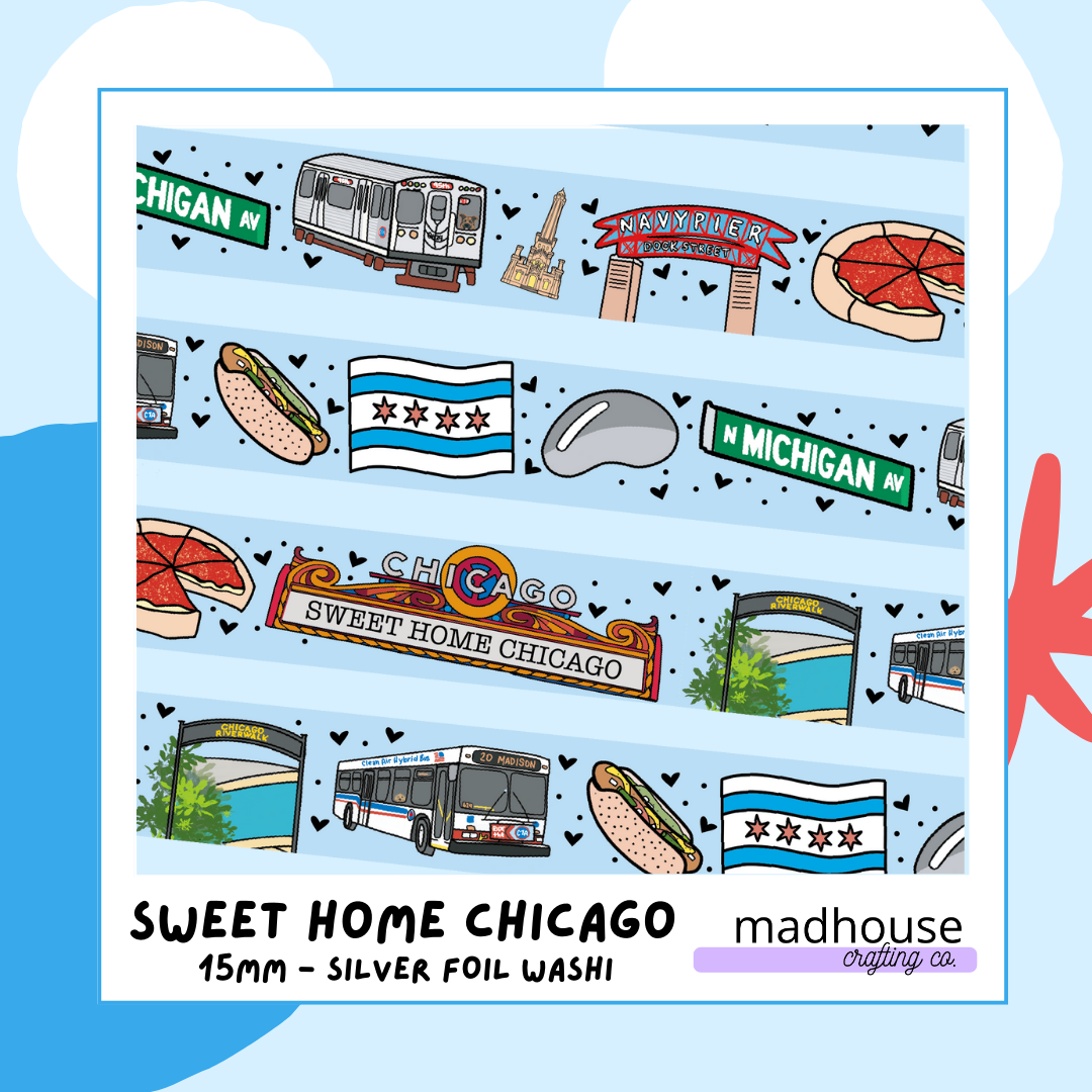 Sweet Home Chicago - Silver Foil Washi Tape, the Chicago Collection - 15mm