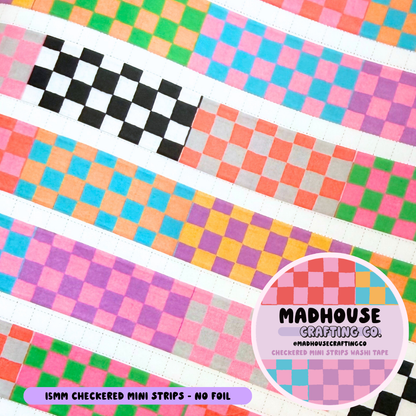 Checkered Mini Strips - Washi Roll - 15mm - No Foil