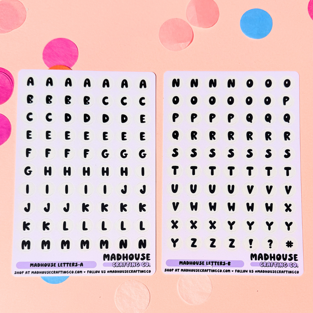 White Beads Alphabet Letters and Numbers Sticker Sheet Sets - 4x6 - Matte Vinyl