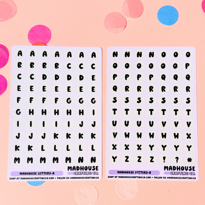 White Beads Alphabet Letters and Numbers Sticker Sheet Sets - 4x6 - Matte Vinyl