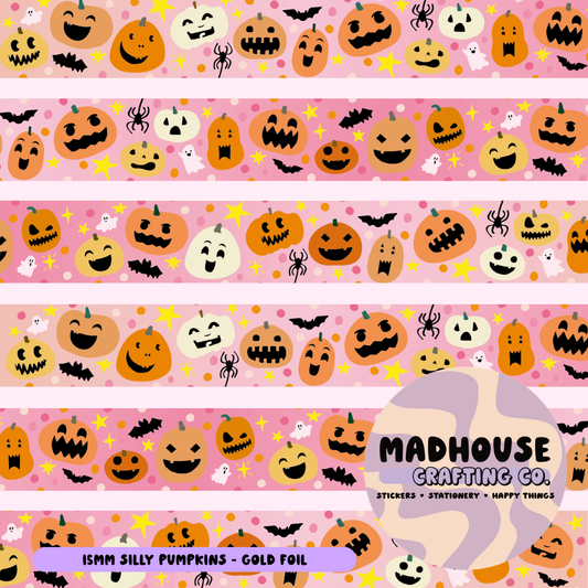 Silly Pumpkins | 15mm gold foiled washi roll