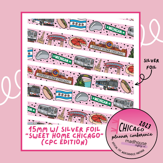 Sweet Home Chicago (Silver Foil) - 15mm Foiled Washi Roll