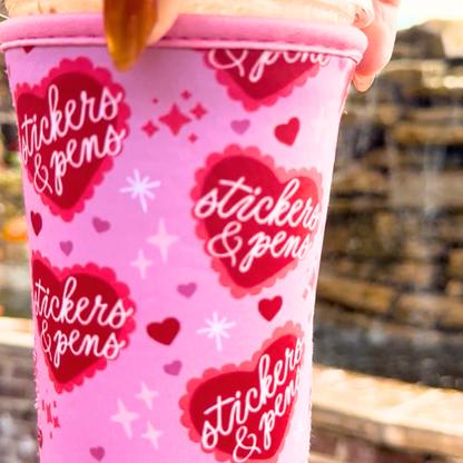Stickers & Pens Cup Sleeve - Iced Coffee Sleeve - 18-22 oz cups