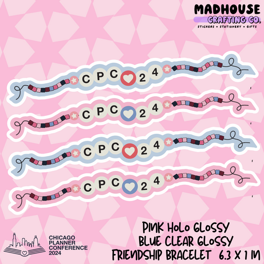 CPC24 Single Friendship Bracelets - Clear Glossy Blue or Holo Glossy Pink Vinyl Die Cut Stickers