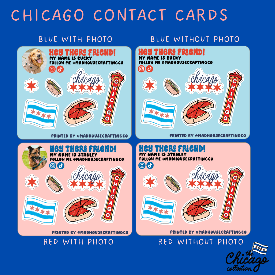 Chicago Contact Cards | 3.75 x 3.0 inch sticker sheets | Pack of 25 or 50. **READ DESCRIPTION**