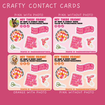 Crafty Contact Cards | 3.75 x 3.0 inch sticker sheets | Pack of 25 or 50. **READ DESCRIPTION**