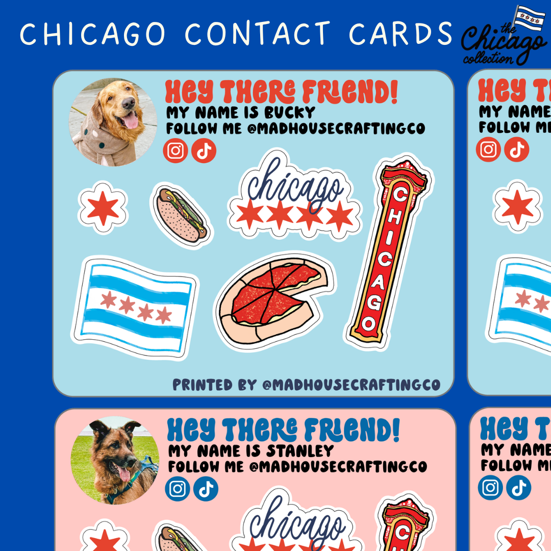 Chicago Contact Cards | 3.75 x 3.0 inch sticker sheets | Pack of 25 or 50. **READ DESCRIPTION**