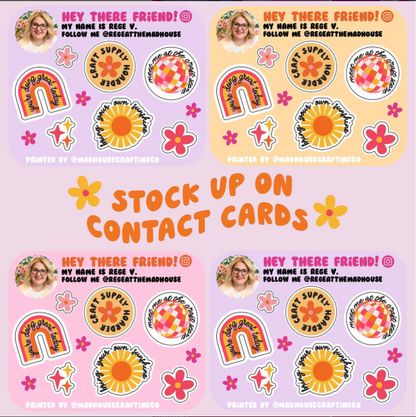 Custom Contact Cards | 3.75 x 3.0 inch sticker sheets | Pack of 25 or 50. **READ DESCRIPTION**EXTENDED TURNAROUND**