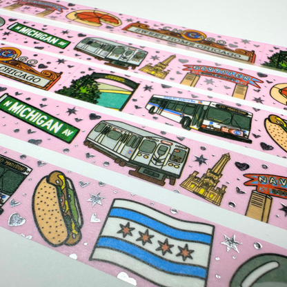 Pink Sweet Home Chicago Illustrated Washi Tape -  15mm - Silver Foil